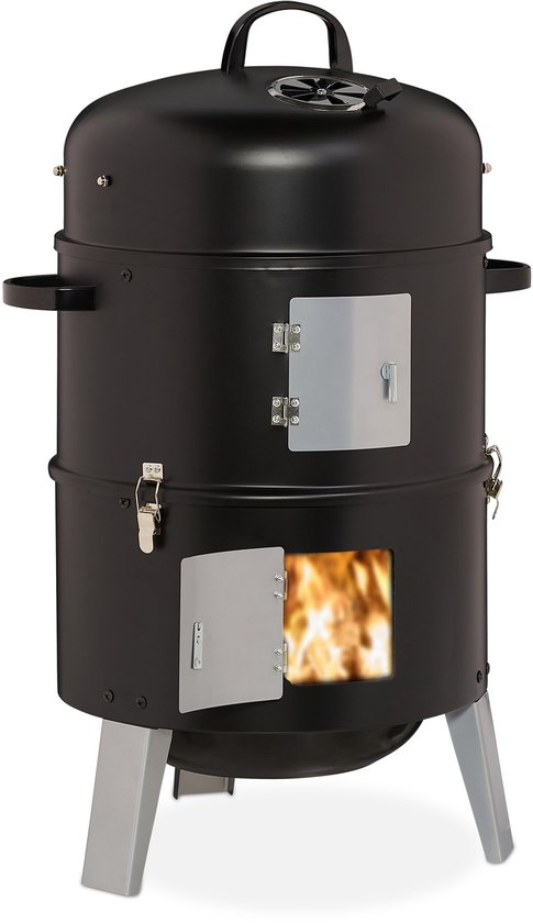 rookoven bbq - 3 in 1 - met thermometer en ventilatiegat - ∅ 40 cm - staal van Merkloos