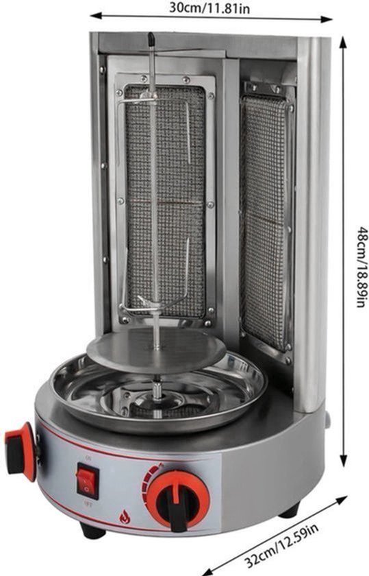 Rotisserie Grill – Verticale BBQ – Gas Grill – Grill Met Motor – RVS 201 – 360° Automatische Rotatie – Dubbele Infrarood Branders
