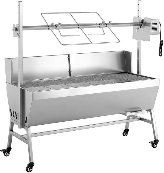 Rotisseriegrill met elektromotor, 38 W BBQ-spitrooster voor buiten koken, houtskoolgrill met een capaciteit van 132 lbs, verstelbare hoogteniveaus, roestvrijstalen ontwerp met wielen voor kamperen en buitengebruik van Merkloos