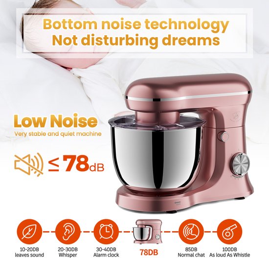 Royal Swiss Keukenmixer 5L – 10 Snelheden + Pulse – 1500W – Planetaire Mengfunctie – Inclusief Deeghaak, Klopper & Garde – Roestvrijstaal Mengkom van Royal Swiss