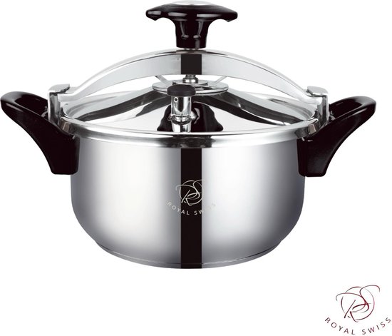 Royal Swiss Snelkookpan van RVS - 10 Liter - Geschikt voor Inductie - Ø 26 cm - Ideaal voor Snel en Efficiënt Koken - Kleur: RVS van Royal Swiss