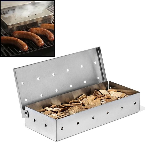 RVS smoker box - voor gasgrill en houtskool BBQ - 22 cm