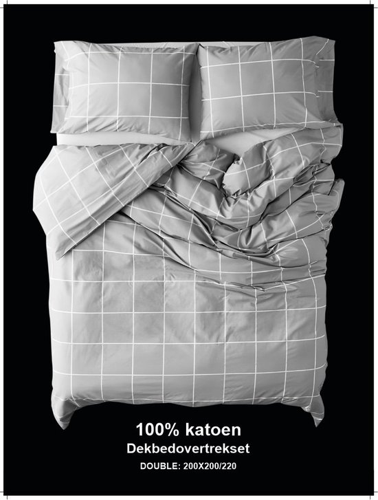Saphira Dekbedovertrek 200x200/220 cm - Tweepersoons - 2 Persoons - Check Grijs - Grijs - Tijdloos Ruitpatroon - 100% Katoen - Zacht en Duurzaam van Présence.