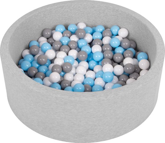 Selonis Ballenbad voor kinderen met 200 ballen ∅6cm 90x30cm - Ballenbak voor Baby's rond - Ballenbak ballen kleurrijke - Met schuimvulling - Ballenbad foam - Voor sensorische - Hellgrau: Wit Grijs Babyblauw van Selonis