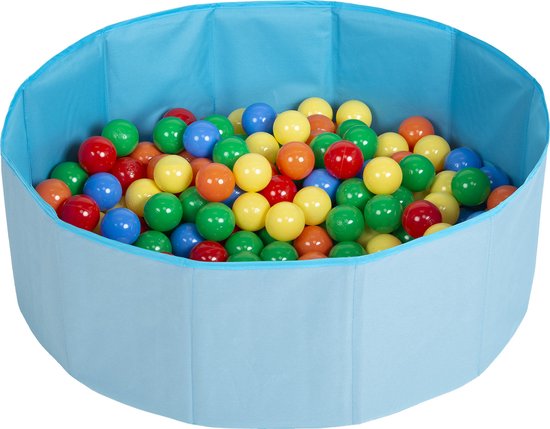 Selonis Opvouwbaar ballenbad voor kinderen met 100 plastic ballen ∅6cm - 80x23cm Ballenbad baby - Speelbad - Ballenbak kinderen rond - Kunststof ballen - Blauw: Geel Groen Blauw Rood Oranje van Selonis
