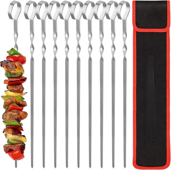 Set van 10 RVS Grillspiesen, Herbruikbare Metalen Spiesen voor BBQ, Perfect voor Kebabs, Vlees en Groenten, Lengte 43 cm, Ideaal voor Buiten en Tuinfeesten