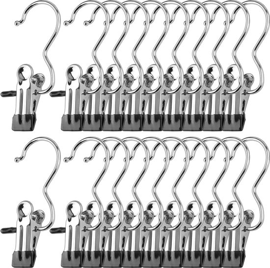 Set van 20 roestvrijstalen washaken, klemhaken, laarsophanging, antislip kleerhangerclip, metalen klemmen, draagbare hangende kledingpinnen voor broeken, schoenen, handdoek van TheStriven