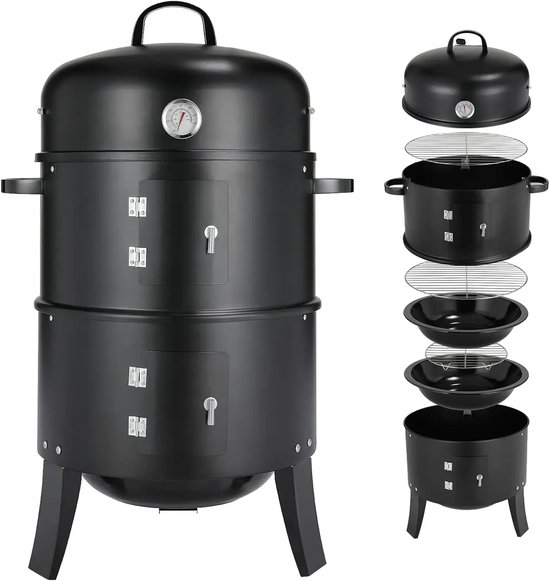 Seth Select Houtskool BBQ, Grill BBQ, Smoker BBQ, BBQ Smoker Grill met Handgrepen, 3-in-1 houtskool BBQ, Zwart van Merkloos