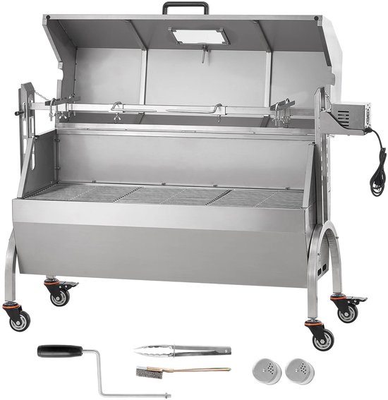 Seth Select Houtskool Spit Grill, Rotisseriegrill, Draaispit barbecue, Roterende grill, Elektrische motor, 46 inch, Zwart