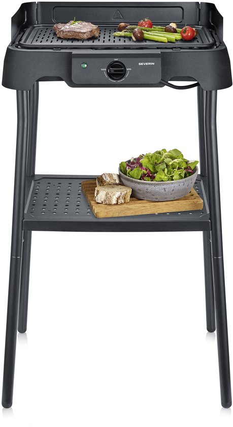 Severin PG 8596 Tafelgrill met Voet – 2000 W – Aluminium Grillplaat – Glad & Geribbeld – Zwart van Merkloos