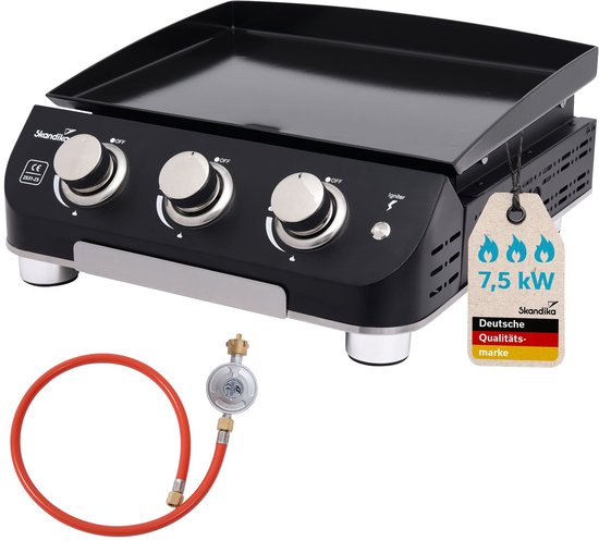 Skandika gasplancha Palo - Gas plancha grillplaat, 3 branders, lekbak, draagbare gasgrill met kookplaat | Outdoor, camping, balkongrill, tafelgrill, grillplancha, gasbarbecue