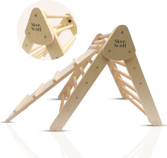 Skye & Scott Pikler - Klimdriehoek - Houten Klimrek - Inclusief Glijd- en Klauterplankje van Skye & Scott