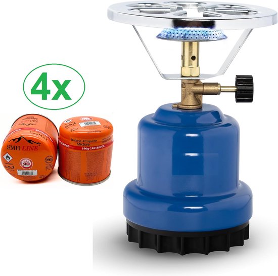 SMH LINE® Camping kooktoestel - Draagbaar Gasfornuis - Incl. 4x 190g gasflessen van SMH LINE®