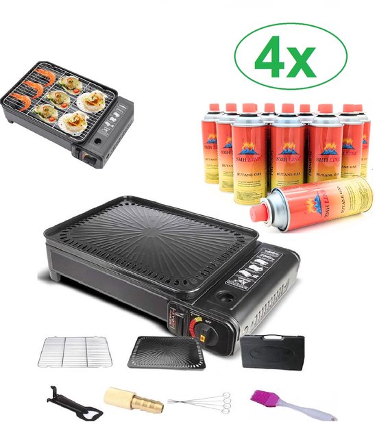 SMH LINE® Draagbare Party Grill - Camping kooktoestel - Gas barbecue - Incl. 4x Gasflessen van SMH LINE®