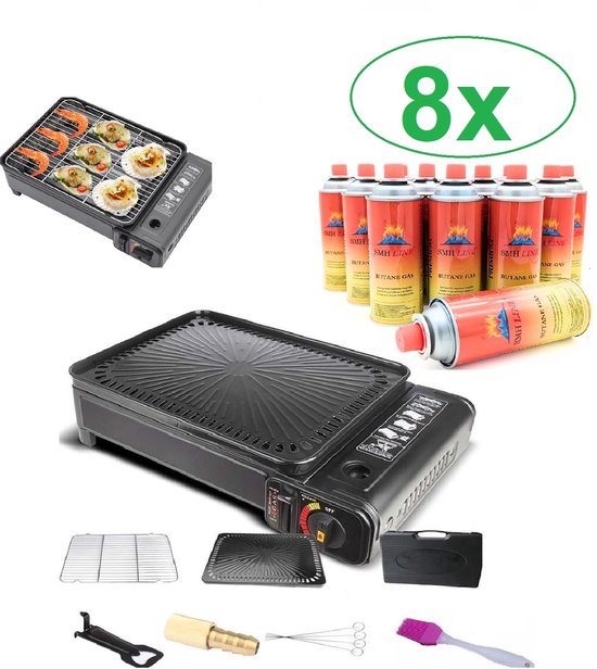 SMH LINE® Draagbare Party Grill - Camping kooktoestel - Gas barbecue - Incl. 8x Gasflessen van SMH LINE®