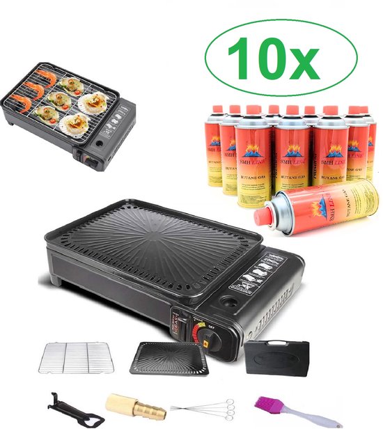 SMH LINE® Party Grill - Incl. 10x Gasflessen - Camping Grill - Camping kooktoestel - Safari Chef van SMH LINE®