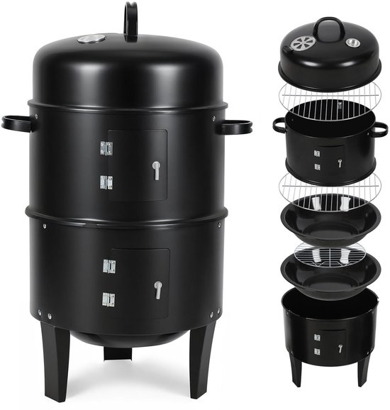 Smoker 3 in 1 BBQ Rookton Rookoven Houtskoolgrill Rookgrill Grill 80 cm Ø 40 cm Grillton van Merkloos