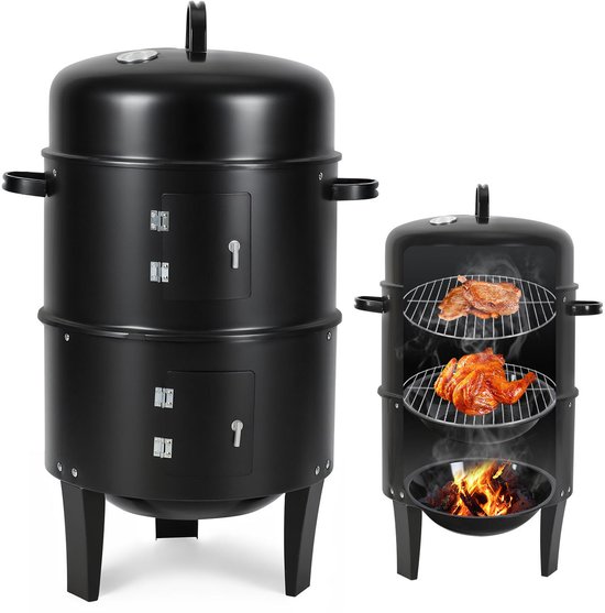 Smoker Verticale Rookoven 80 cm Smoker Barbecue met Dubbele Kamer, Thermometer & Luchtregeling van Merkloos