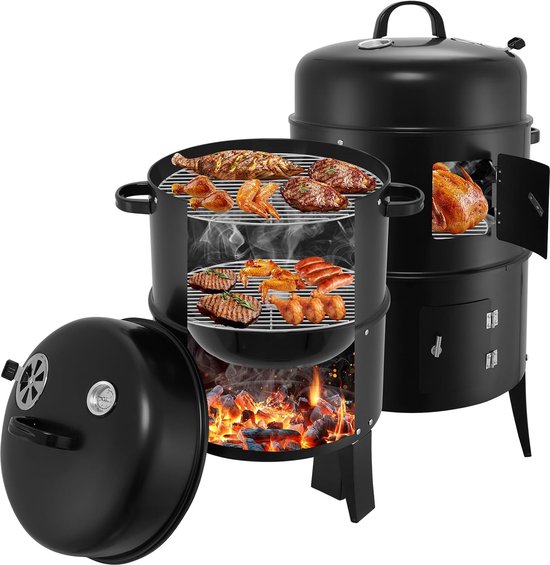 SnelShoppen - BBQ Rookoven Ø 41 cm - Grote Outdoor Grill met Thermometer en 6 Afzuigsleuven - Houtskoolgrill voor Camping, Picknick, Tuin en Outdoor K