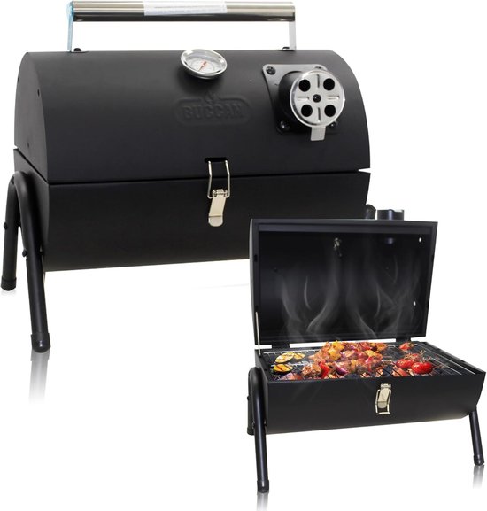 SnelShoppen - Compacte Houtskool Barbecue, Smoker, Draagbare en Vouwbare Cilindrische Barbecue voor Camping, RVS Handvat, Thermometer, Barbecue Rooste van snelshoppen