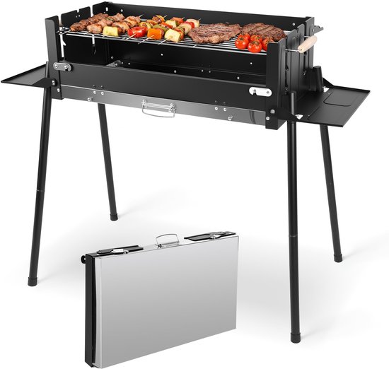 SnelShoppen - Grote Draagbare Opvouwbare Barbecue met Standaard - Houtskool Picknickbarbecue met Rooster voor Camping, Tuin, Feest, Tafelbarbecue, Man