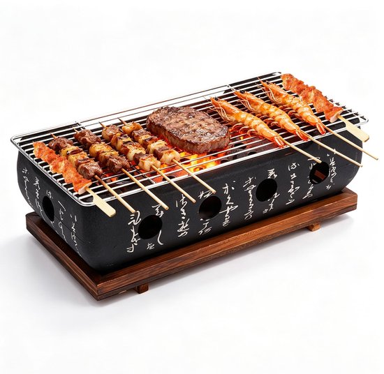 SnelShoppen - Japanse BBQ Grill Mini Houtskool Tafel Grill Indoor Barbecue Grill voor Feest, Tuin, Keuken, Camping - Compact, Handzaam en Gezellig van snelshoppen