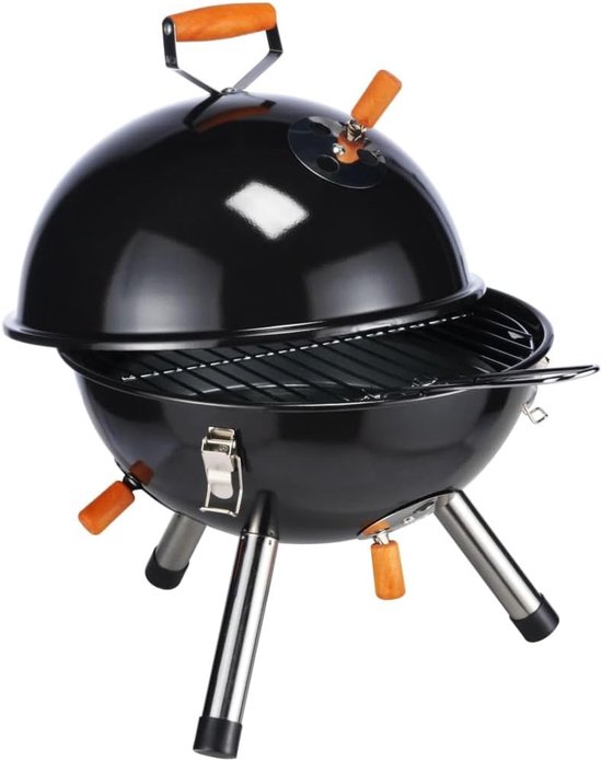 SnelShoppen - Mini Barbecue Rond Zwart - Draagbare Grill voor Tuin, Camping, Feest - 31.5 cm Diameter - Chrome Geplateerd Grillrooster - Ideaal voor B