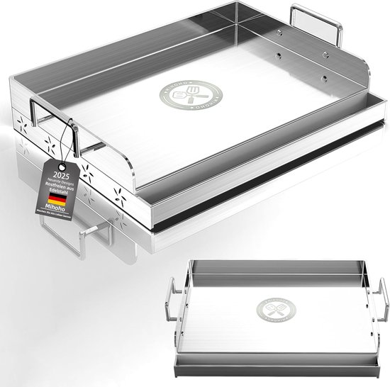 SnelShoppen - Universele BBQ RVS Plancha Grillplaat Griddle 44 cm - Gelijkmatige Verwarming - Voor Gas- en Kolenbarbecues - Ideaal voor Camping, Tailg