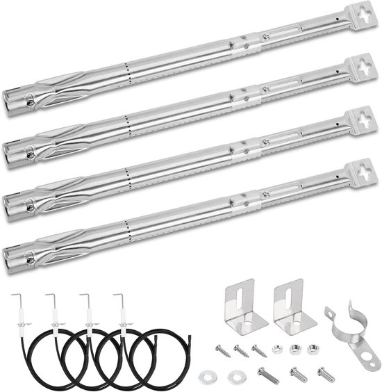 SnelShoppen - Universele RVS Branders 35.5-48.3 cm - 4 Stuks - Verstelbare Gasbarbecue Branders voor Grill, Buitenkeuken, Tuin, Camping, Vervangingson