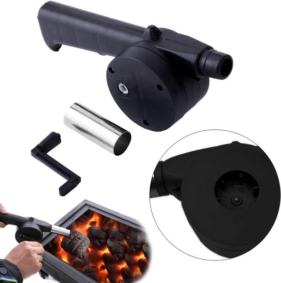 SNQ Grillstarter - 24,5 cm - Grillventilator - Blower - Grillaccessoire - Handmatige machine - Geschikt voor kleine grills, buiten kamperen, houtskool- en brikettenblazers - Zwart van Merkloos