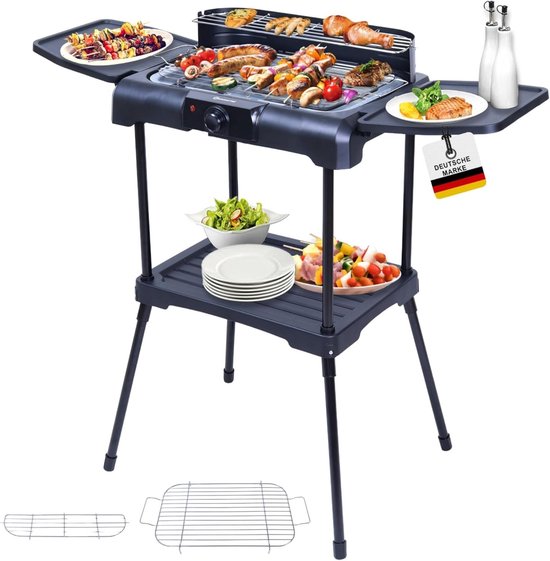 Sommertal BBQ231 elektrische grill - Balkon grill - 2200 W - Camping grill - 2-in-1 tafelgrill met standaard - Traploze temperatuurregeling - Opbergruimte - Snelle opwarming - Windbescherming van Merkloos