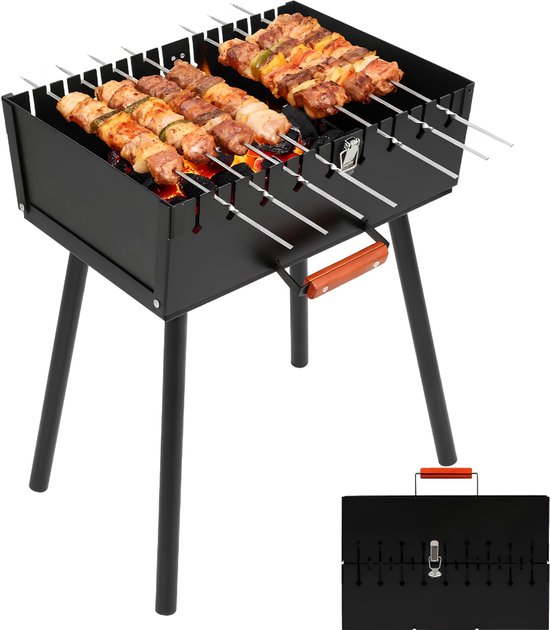 SP® BBQ Houtskool - 2 Hoogte-instellingen - Draagbare Houtskoolgrill - Opvouwbare Buitengrill voor Kamperen - Zwart - 43cm x 28cm x 66cm