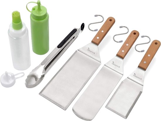 Spatelset van 6 stuks - metalen bakplaat accessoires - grill spatel kit pannenkoek flipper hamburger draaier - BBQ spatel voor grillplaat gietijzeren plaat. van Merkloos
