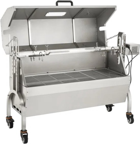 Speenvarkensgrill - 60 kg RVS rotisserie in hoogte verstelbaar - kruidenpotje & reinigingsborstel & handvat elektrische grill met deksel van $