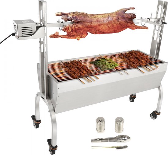speenvarkensgrill lamsgrill 117 cm, 41 kg RVS rotisserie 4-traps in hoogte verstelbaar, 50 W 2 in 1 BBQ rotisserie grill incl. kruidenpotje & reinigingsborstel & handvat elektrische grill verplaatsbaar van Klarstein