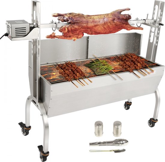 speenvarkensgrill lamsgrill 117 cm, 60 kg RVS rotisserie 4-traps in hoogte verstelbaar, 50 W 2 in 1 BBQ rotisserie grill incl. kruidenpot & reinigingsborstel & handvat elektrische grill met baffle van Klarstein