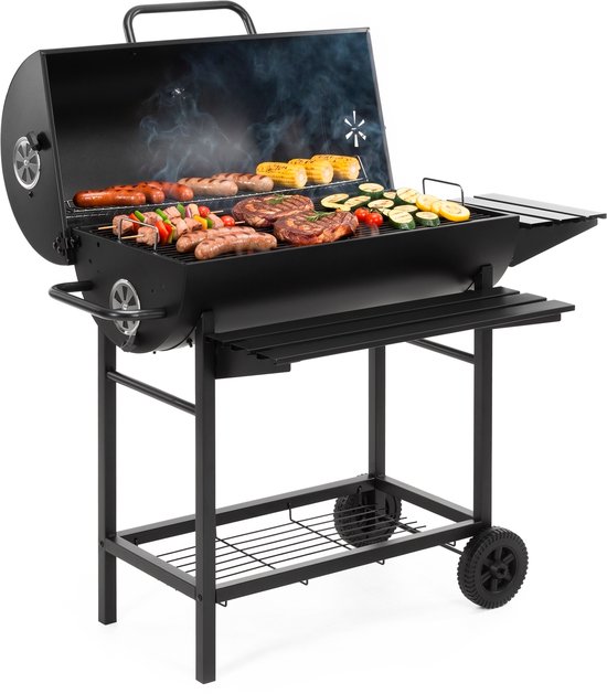 Springos Houtskool barbecue - Op Wielen - BBQ - Asopvangbak - Thermometer - Kunststof - Staal - Zwart