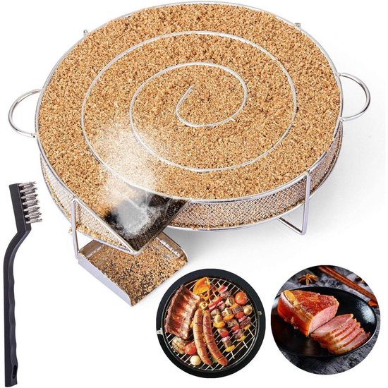 SSTRWGOOD 2 Stuks Rokerskasten - Cold Smoke Generator - Roestvrijstalen Rookkast met Spiraalstructuur en Gaasoppervlak - Geschikt voor Vis Vlees en Kaas - Incl. Reinigingsborstel - 19x19x5cm
