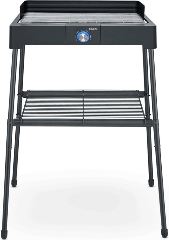 Staande grill met roestvrij stalen grillrooster en staand onderstel en aflegrooster, elektrische grill met snelle grillstart, balkongrill zonder verbrandingsgevaar, zwart, van Steba