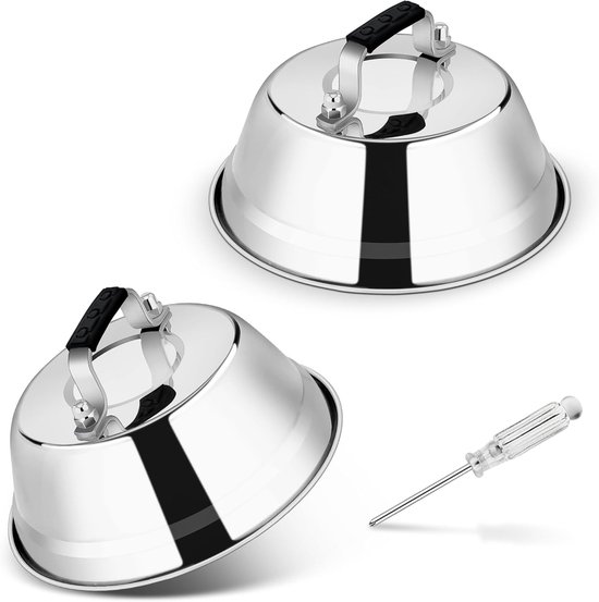 Stainless Steel Burger Bell Set met Hittebestendige Handgreep voor Grillen en Teppanyaki, Geschikt voor Binnen en Buiten, Vaatwasmachinebestendig