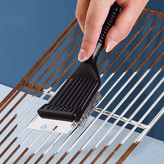 Stalen bbq borstel - RVS barbecue krabber - BBQ rooster borstel - Zwart - RVS - Kunststof - Schone bbq - 20CM - CHPN van CHPN