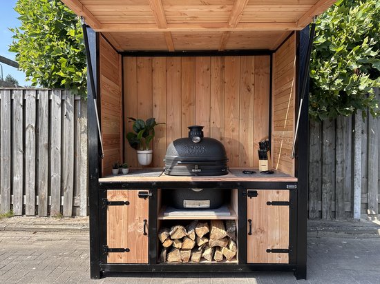 Steigerhoutje.nl - Buitenkeuken- Close- overdekt BBQ'en met een Klepdeur- Uniek model/ bescherming van je BBQ