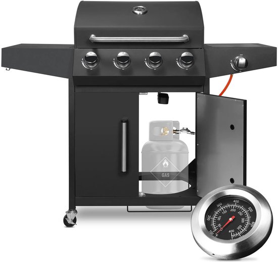 Stemily Gas BBQ - 4 Hoofdbranders - 1 Zijbrander - Ingebouwde Thermometer - Zijtafels & Gereedschaphaken - 44x135x136cm van Stemily