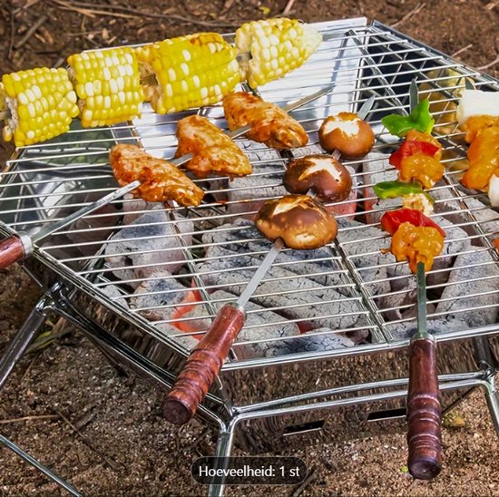 Stevige Roestvrijstalen Opvouwbare BBQ Grill - Veelzijdige Zeshoekige en Rechthoekige Vorm voor Buitenactiviteiten, Tuinen en Picknicks - Multi-Brandstof Houtskool- en Houtbrandende Barbecue met Draagtas - Essentiële Compacte Uitrusting voor Kamperen