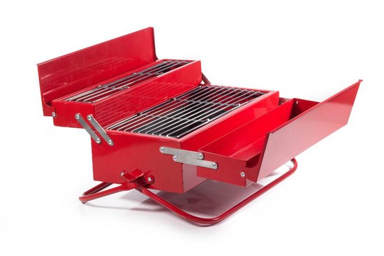 Suck UK BBQ-gereedschapskist, draagbare houtskoolbarbecue, gemakkelijk mee te nemen en op te bergen Rood