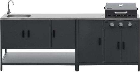 sweeek - 2 buitenkeukenmodules met gasbarbecue en gootsteen staal - naxos van Sweeek