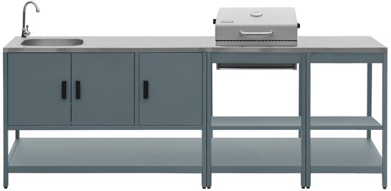 sweeek - 3 buitenkeukenmodules met barbecue op houtskool gootsteen en opbergruimte staal - naxos van Sweeek