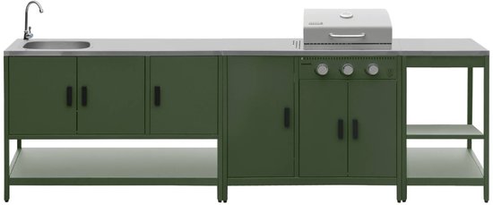 sweeek - 3 buitenkeukenmodules met gasbarbecue gootsteen en opbergruimte staal - naxos