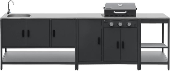 sweeek - 3 buitenkeukenmodules met gasbarbecue gootsteen en opbergruimte staal - naxos van Sweeek