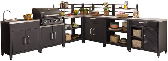 sweeek - 7-module roestvrije stalen buitenkeukenset met 4-pits gasbarbecue - grimaud